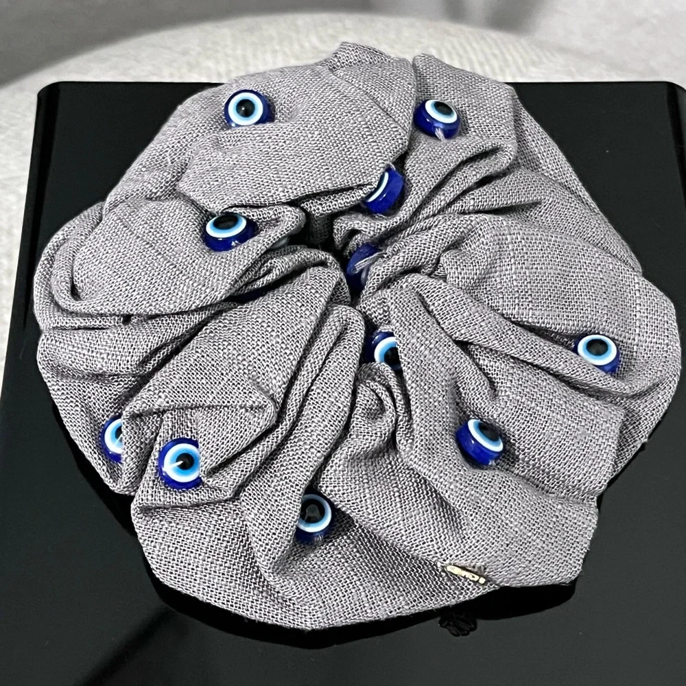 LELE SADOUGHI NWT AUTHENTIC EVIL 🧿EYE OVERSIZED WOVEN LINEN -BLEND SCRUNCHIE - Picture 8 of 11